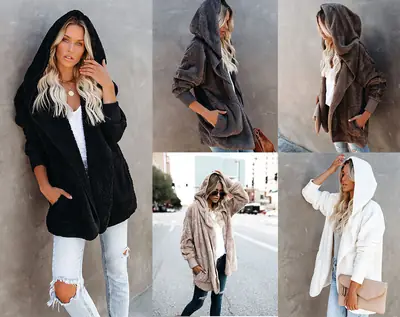 Women Woolen Hooded Coat Winter European American Loose Plush