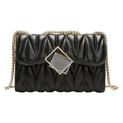 Black Pleated Chain Crossbody Bag for Women 2025