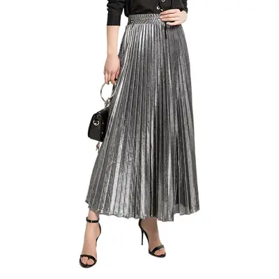 Blue Pleated High Waist Skirt for Women Plus Size