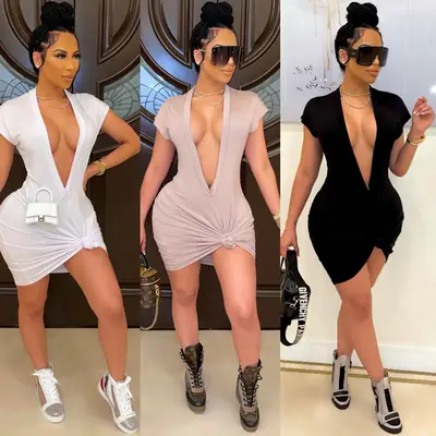 2021 Women's Deep V Neck Sleeve Hip Dress