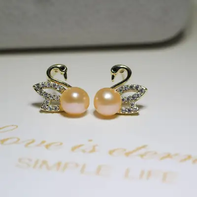 Dan Tao S925 Silver Pearl Little Swan Earrings