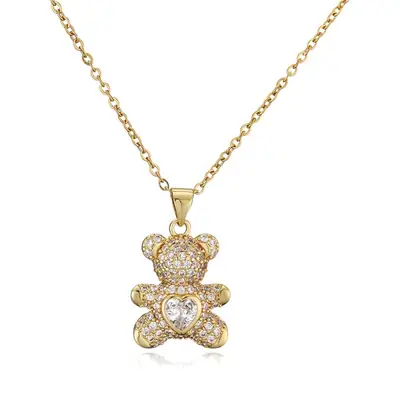Copper Micro-Encrusted Zircon Heart Pendant Necklace Set
