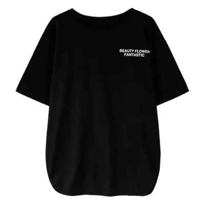 White Slit T-Shirt Women Large Mid Sleeve Letter Print