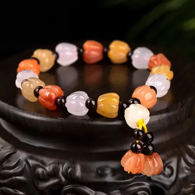 Natural Xinjiang Golden Silk Jade Colorful Pumpkin Bracelet