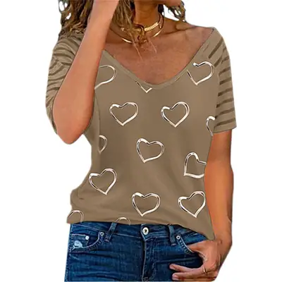 Heart Printed Plus Size Women's T-Shirt Grey