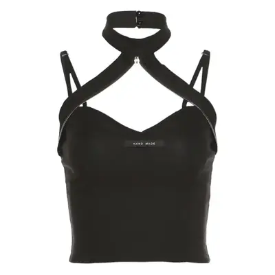 Black Hollow Neck Slim Fit Navel Vest for Women