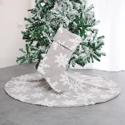Grey Fleece Snow Pattern Christmas Skirt with Stocking Set