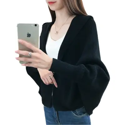 Women's 2024 Knitted Hooded Cardigan Jacket Small