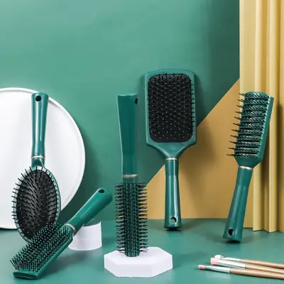 Dark Green Massage Hair Brush with Negative Ion Technology
