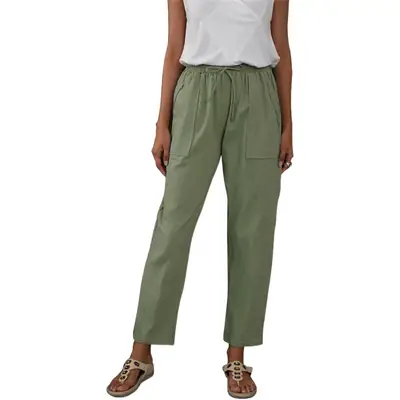 Women Loose Cotton Linen Pants Solid Beige Large Pocket