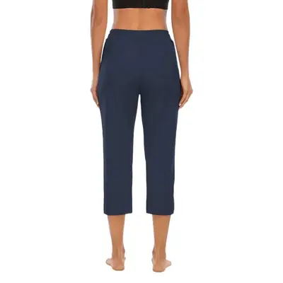 Women Black Flap Pocket Cropped Pants High Waist Sports Fitness