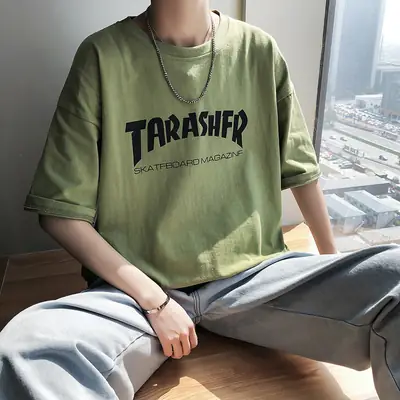 Men's Blue T-Shirt with "TARASHER" Print Loose Fit