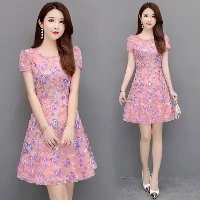Women's Floral Waist Dress Summer Large Size