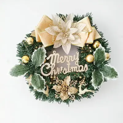 New Style Christmas Wreath 30cm Gold Bow Pine Cone Decor