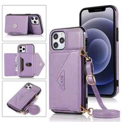 Pink Leather Triangle Crossbody Phone Case with Card Holder