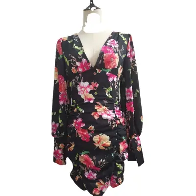 Women Printed V-Neck Bodycon Dress Purple