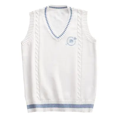 New Jk School Uniform V Neck Knitted Vest White Blue
