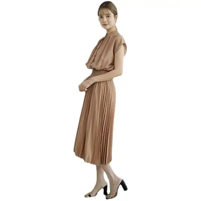 Korean Style Pleated Chiffon Dress Navy Blue