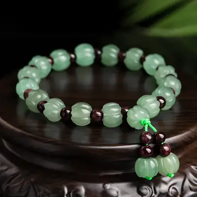 Natural Jade Pumpkin Bracelet with Green & Red Beads