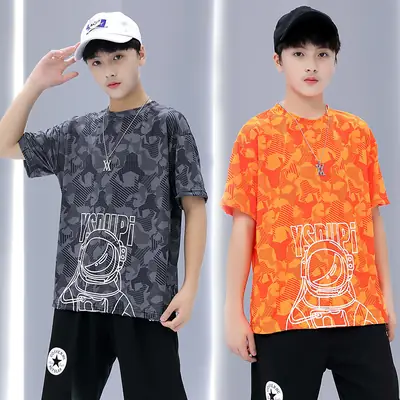 Boys Orange Printed Short Sleeve T-Shirt Western Style