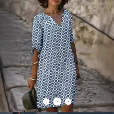 Women V-neck Printed Long Sleeve Dress Multi Color