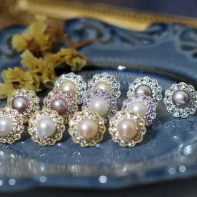 Vintage Pearl Earrings with Star Accents Gold Plated