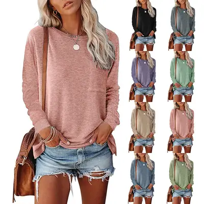 Black Flap Pocket Slit Long Sleeve Casual Top