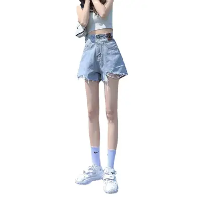 Ripped Denim Shorts Women High Waist Slimming 2021