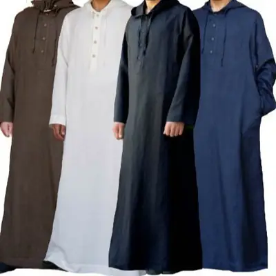 2024 Muslim Robe Long Hooded Muslim Shirt Brown