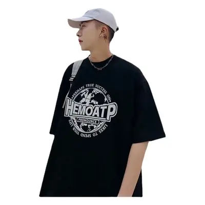 Men's Black Hong Kong Style T-Shirt Loose Fit Summer