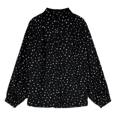 Women's Black Polka Dot Chiffon Sweatshirt Early Spring