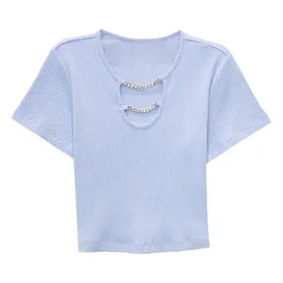 Women Blue Short Sleeve T-Shirt High Waist Pants Set