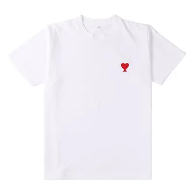 Men Women Cotton T-Shirt White Black Heart Embroidery