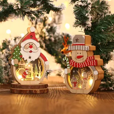LED Luminous Santa Claus Wooden Ornament for Home Decor