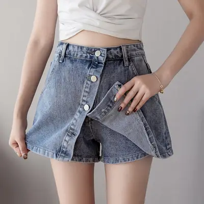 High Waist Denim Shorts Women 2024 Slimming Wide Leg