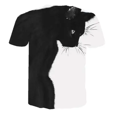 3D Printed Cat T-Shirt Black White Couple Design