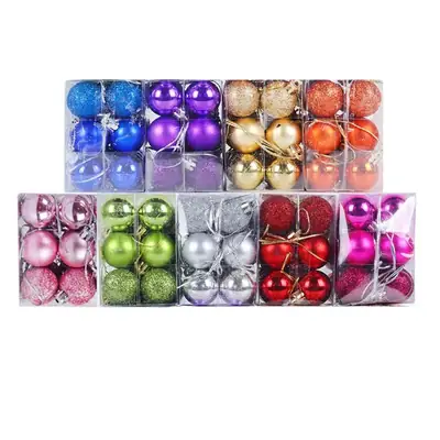 Golden Glitter Christmas Balls 24pcs Mixed Plastic