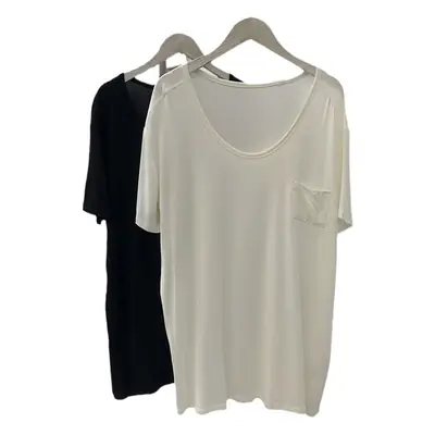 Women's Black Pocket Crew T-Shirt Thin Drapey