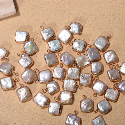 Wholesale Natural Freshwater Baroque Square Gold Plated Hanging Jewelry