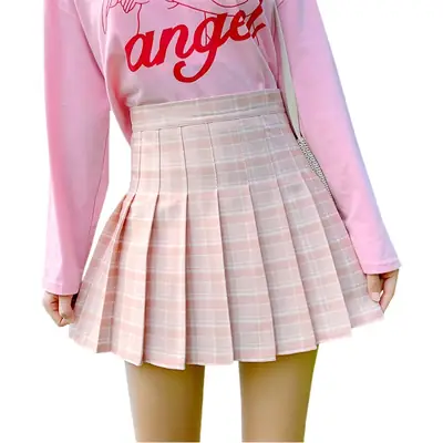 Women's Pink Plaid Pleated Skirt High Waist Summer 2025
