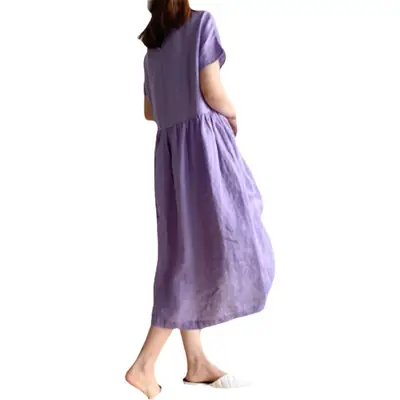 Cotton Linen Plus Size Red Dress Women Summer 2022