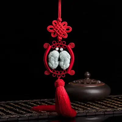 Red Chinese Knot Jade Ornament with Tassel