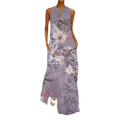 2021 European Printed Sleeveless Large Dress