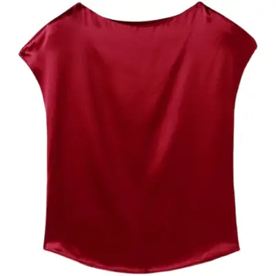 Women Blue Round Neck T-Shirt Large Loose Satin