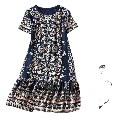 Women's Elegant Floral Mid-Length Dress Large Size