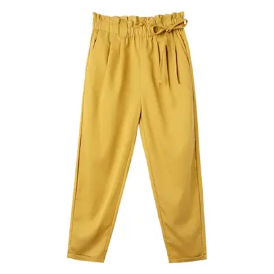 Women's Korean Style Flower Waist Pants Yellow Nine Point Carrot