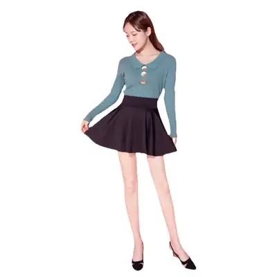 Women Blue High Waist Skirt Set Large Size