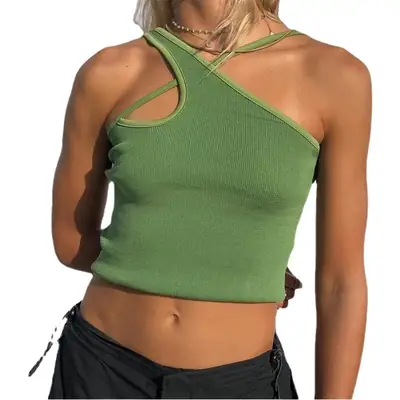 Women's Navel-Baring Halterneck Asymmetrical Vests Summer 2024