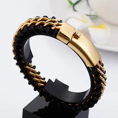 Titanium Steel Braided Bracelet Black Silver Male Fashion
