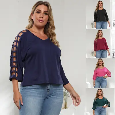 European American Women's Plus Size Crossbody Top with Bat Sleeves